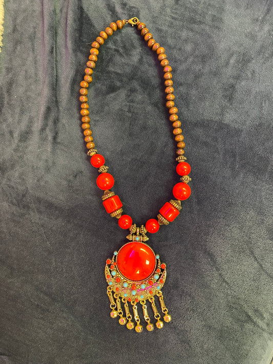 Red beaded statement necklace
