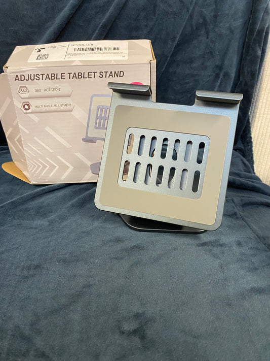 Sleek blue and silver tablet stand