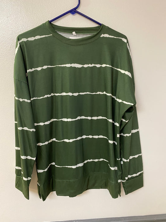 Green striped long sleeve top