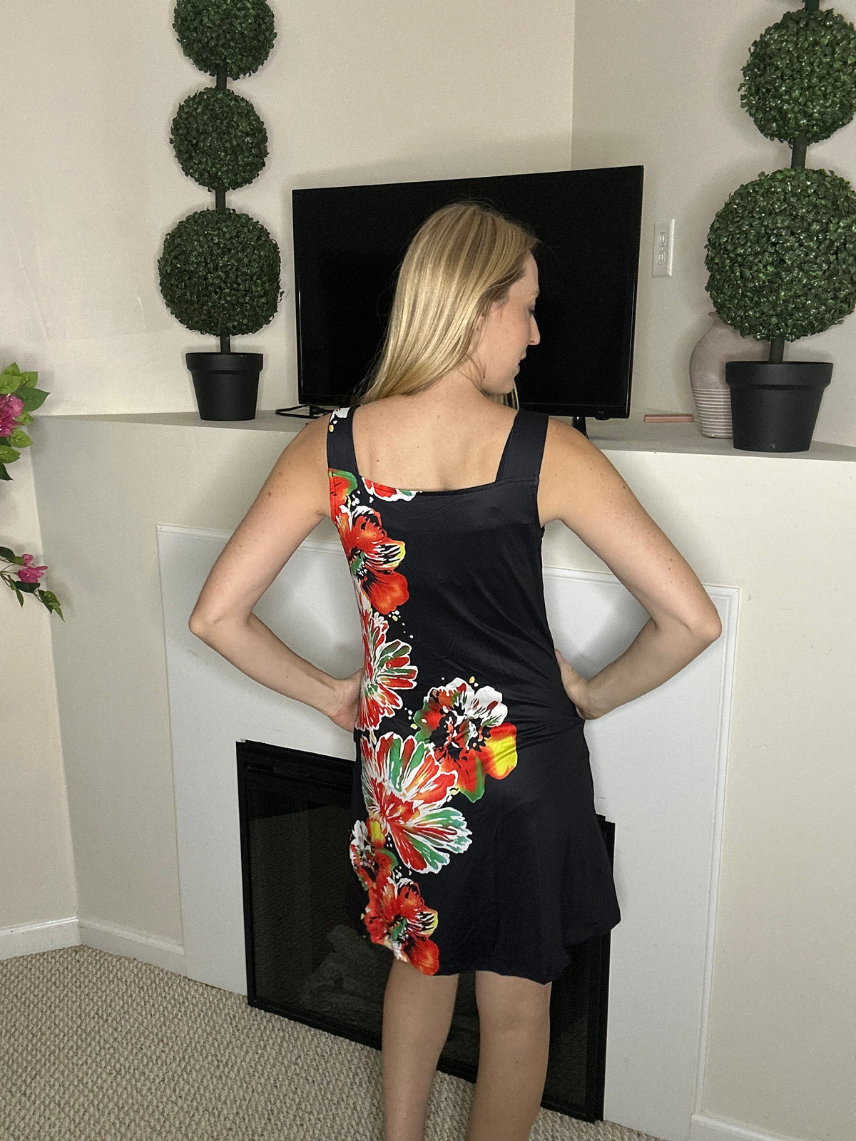 Vacation floral black mini dress