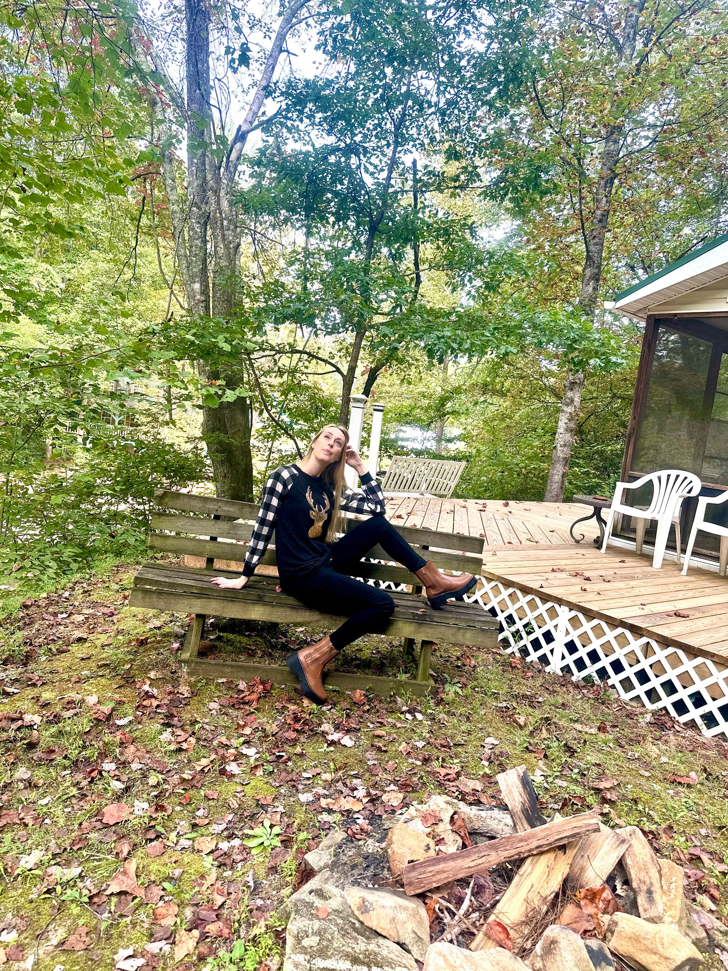 Heimish Full Size Sequin Reindeer Graphic Plaid Top