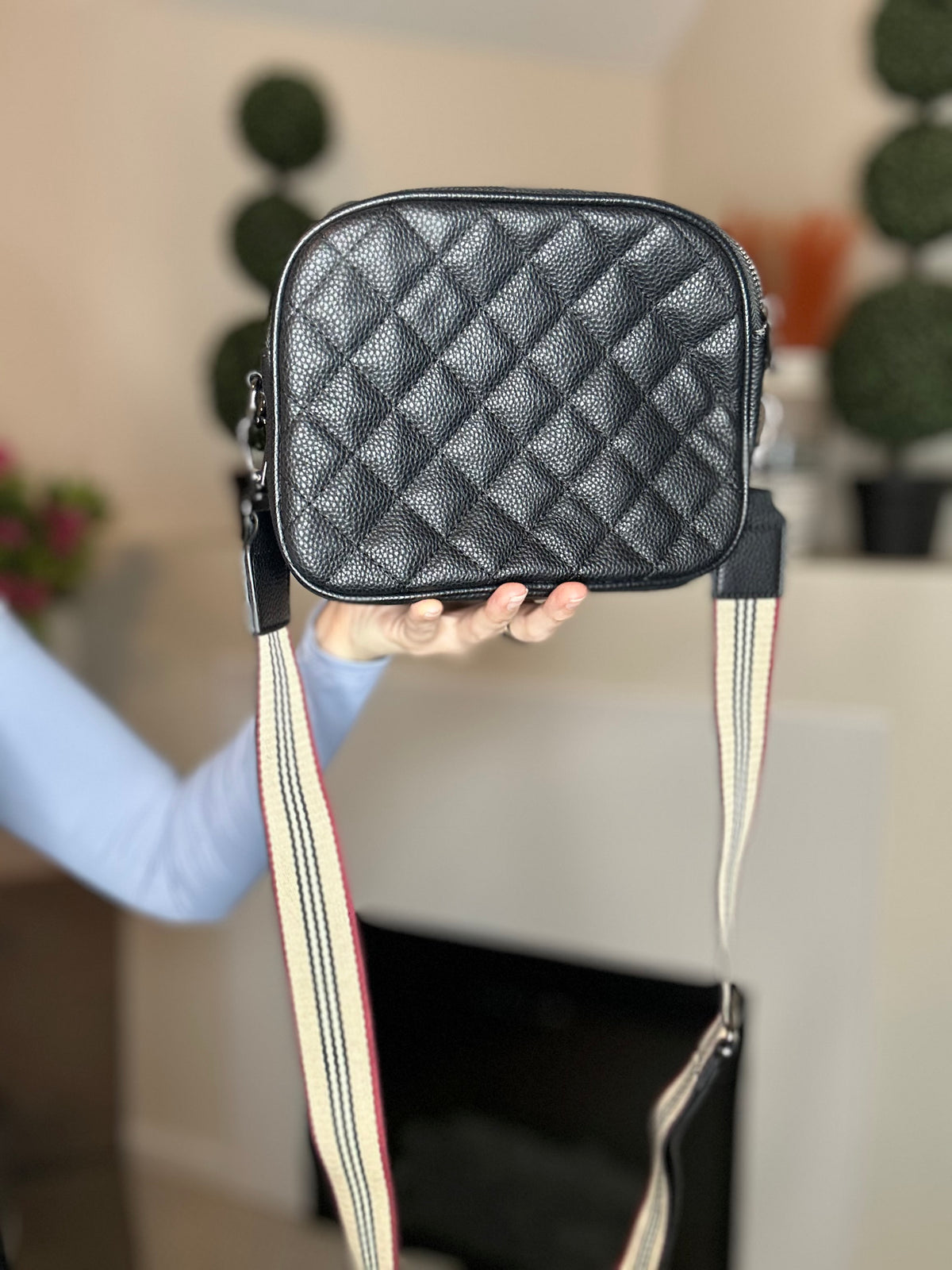 Black quilted crossbody purse