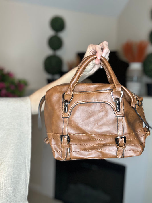 Brown faux leather satchel