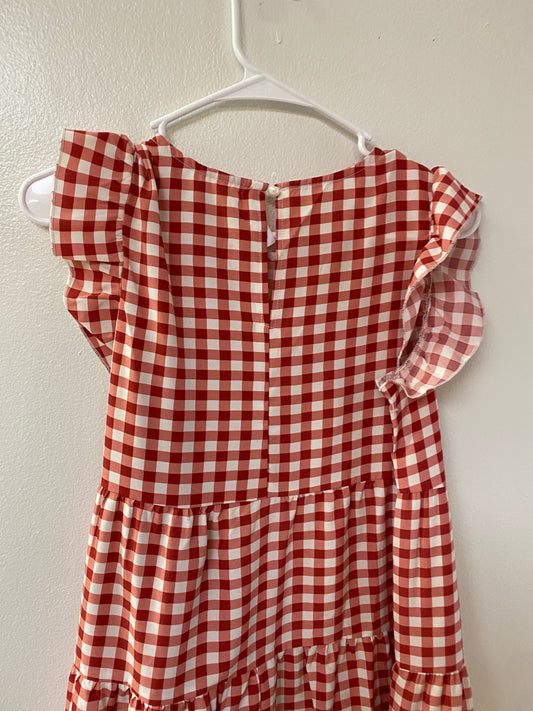 Red gingham midi dress