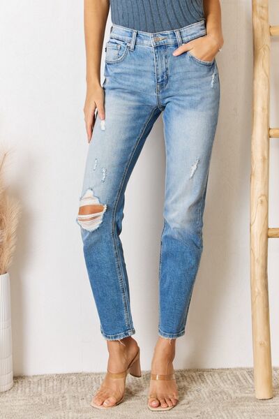 Keisha Kancan High Rise Distressed Slim Straight Jeans