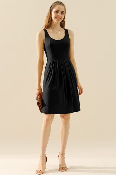 Flirty Doublju Full Size Round Neck Ruched Sleeveless Dress with Pockets
