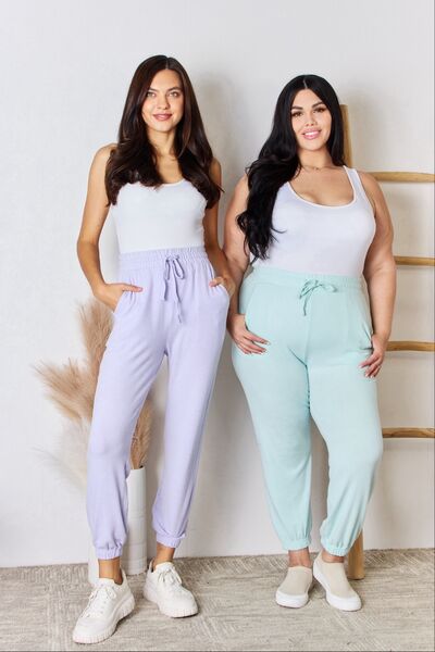 Lavender RISEN Full Size Drawstring Ultra Soft Knit Jogger