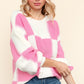 Haptics Full Size Checkered Round Neck Drop Shoulder Sweater