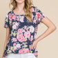 BOMBOM Floral Round Neck Short Sleeve T-Shirt