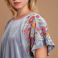 Umgee Velvet Embroidery Short Sleeve Blouse