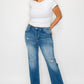 bytos Full Size Raw Hem Distressed Mid Rise Straight Jeans