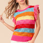 BiBi Pointelle Striped Ruffled Knit Top