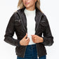 YMI Removable Faux Layered Multi-Pocket Jacket with Fuzzy Hood