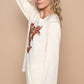 POL Embroidered Round Neck Long Sleeve Knit Top