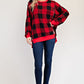 Celeste Full Size High-Low Plaid Round Neck Sweatshirt