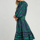 Umgee Ribbon Print Frill Contrast Velvet Trim Half Sleeve Dress