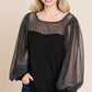 Super Lady Full Size Metallic Mesh Lantern Sleeve Blouse