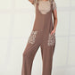 Celeste Full Size Ribbed Leopard Tied Shoulder Overalls