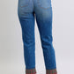 Judy Blue Full Size Plaid Print Cuff Straight Leg Jeans with Pockets