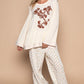 POL Embroidered Round Neck Long Sleeve Knit Top