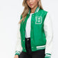 Love Me Now PU Leather Contrast Snap Down Bomber Jacket