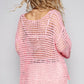 POL Side Slit Openwork Long Sleeve Knit Cover Up