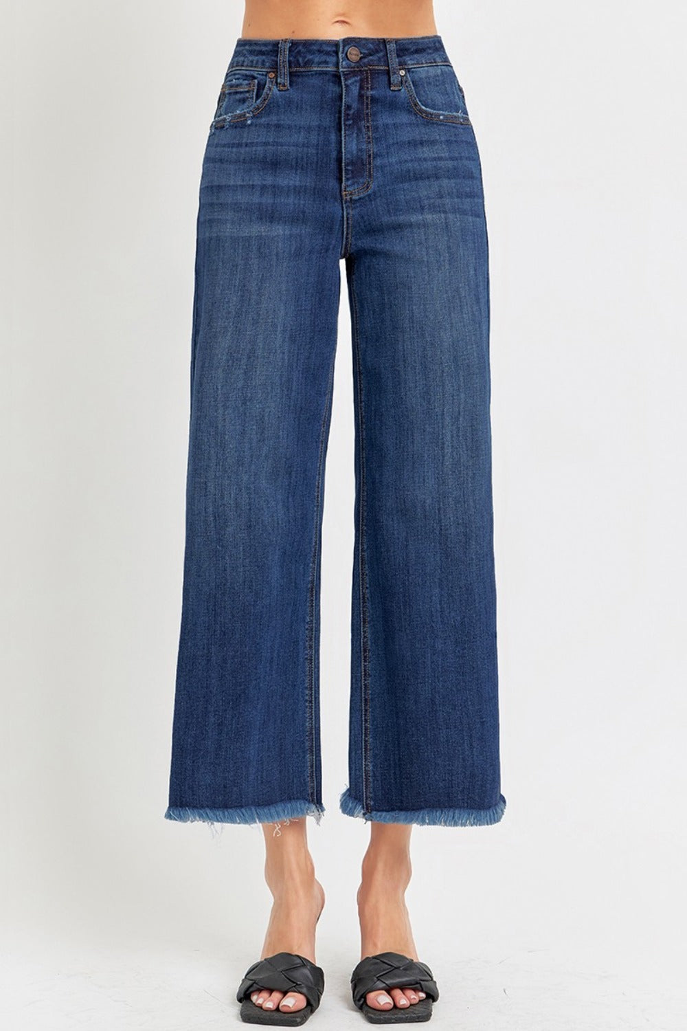 RISEN Full Size Raw Hem Cropped Wide Leg Jeans