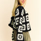 Davi & Dani Full Size Two Tone Flower Square Crochet Open Front Cardigan