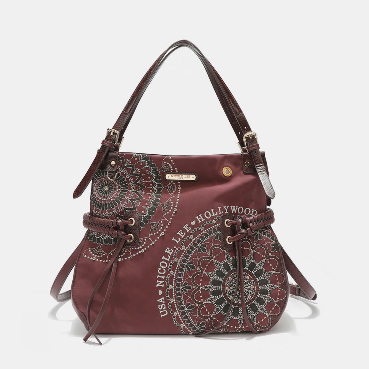 Nicole Lee USA Side Braided Tassel Inlaid Rhinestone Embroidery Hobo Bag