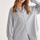 ADORA High-Low Striped Button Down Smocked Lantern Sleeve Shirt