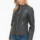 Snobbish Faux Leather Zip Up Mock Neck Jacket