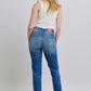 Judy Blue Full Size Plaid Print Cuff Straight Leg Jeans with Pockets