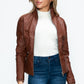 YMI Faux Layered Double-Zipper Jacket with Fuzzy Hood