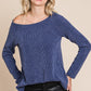 Super Lady Full Size Rib Texture Boat Neck Top