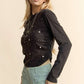Davi & Dani Side Ruched Rhinestone and Star Detail Round Neck Top
