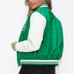 Love Me Now PU Leather Contrast Snap Down Bomber Jacket