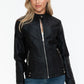 Snobbish Faux Leather Biker Jacket with Side Zip Pockets