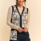 Davi & Dani Lace Patch Open Front Denim Vest