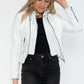 Snobbish Faux Leather Zip Up Drawstring Hooded Jacket