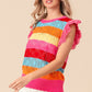 BiBi Pointelle Striped Ruffled Knit Top