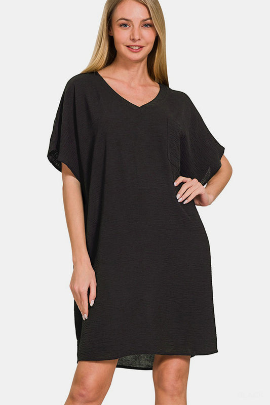 Zenana V-Neck Tee Dress with Pockets