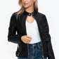 Snobbish Faux Leather Biker Jacket with Side Zip Pockets