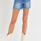 RISEN Front Slit Raw Hem Denim Shorts