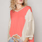 POL High-Low Contrast V-Neck Top