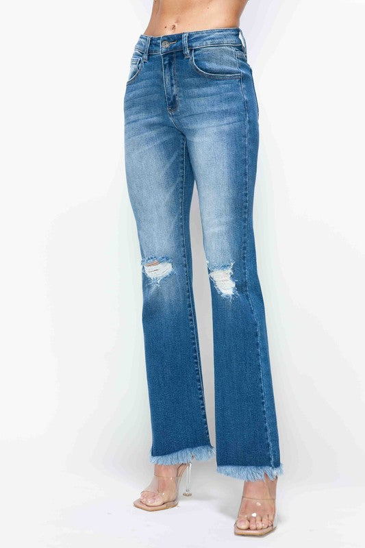 bytos Full Size Raw Hem Distressed High Rise Bootcut Jeans