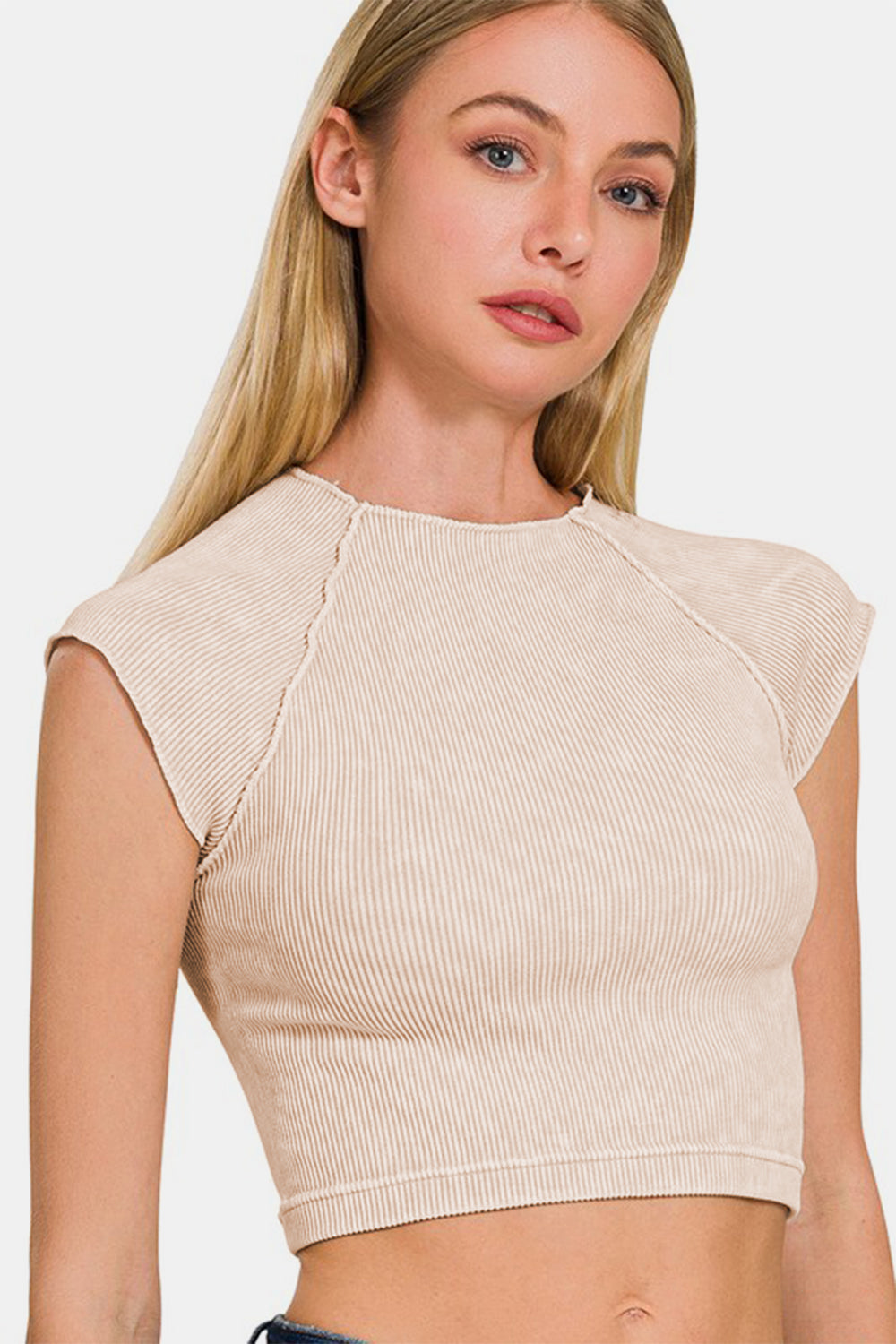 Zenana Ribbed Round Neck Cropped Top