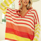 BiBi Striped Color Block Hooded Knit Top