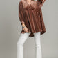 Umgee Full Size Beaded Frill Flounce Sleeve Velvet Babydoll Blouse