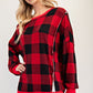 Celeste Full Size High-Low Plaid Round Neck Sweatshirt