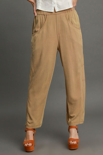 Umgee Elastic Waist Baggy Fit Pants with Pockets